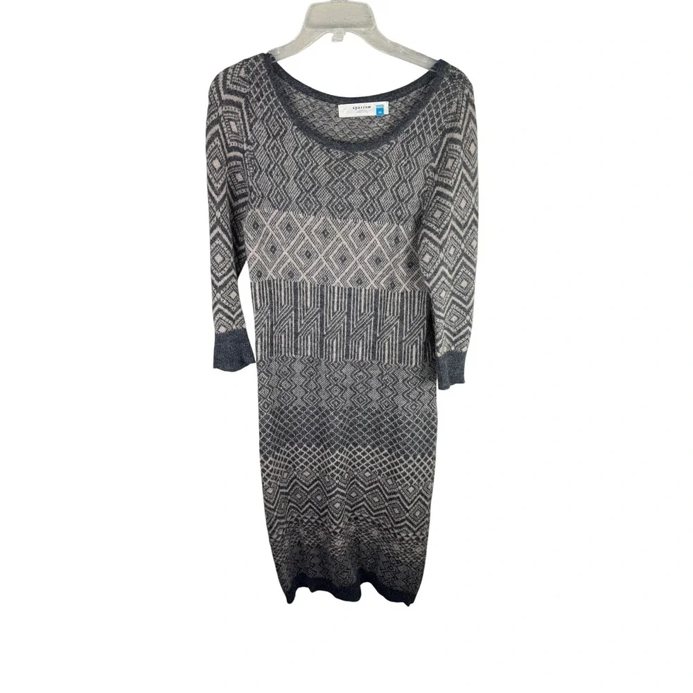 Sparrow Anthropologie Grey Geometric Fair Isle Alpaca‎ Wool Sweater Dress Medium